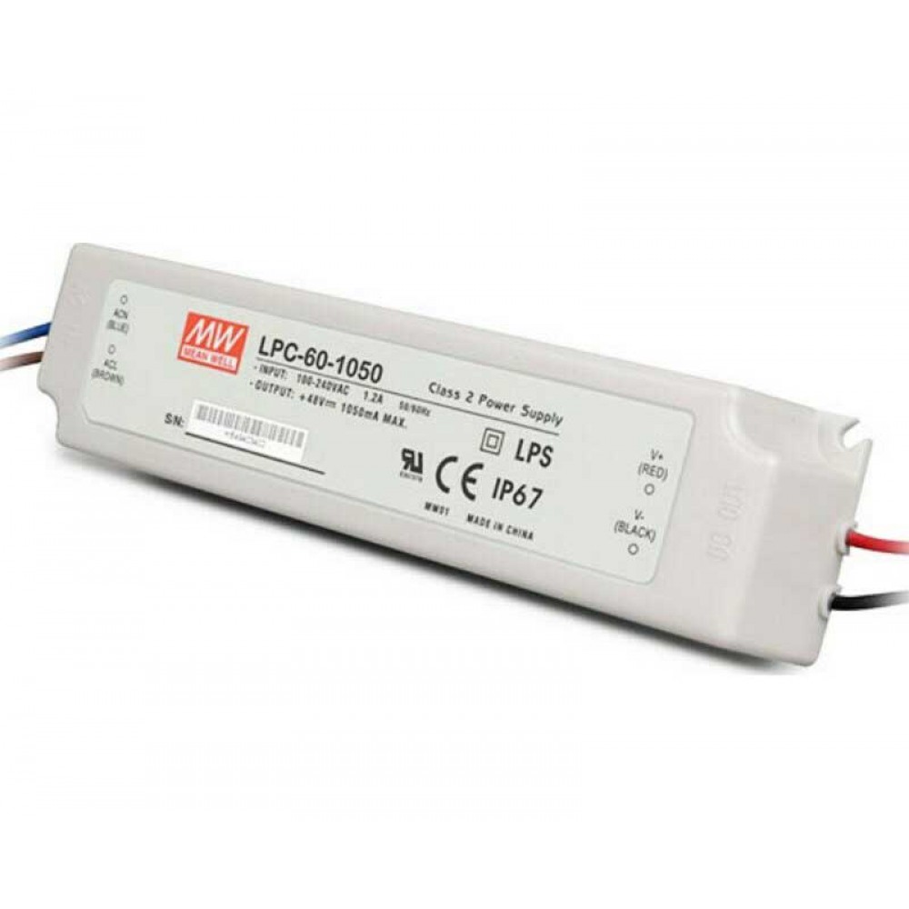 ΤΡΟΦΟΔΟΤΙΚΟ LED 60W/9-48V/1050mA IP67 LPC60-1050 MEAN WELL