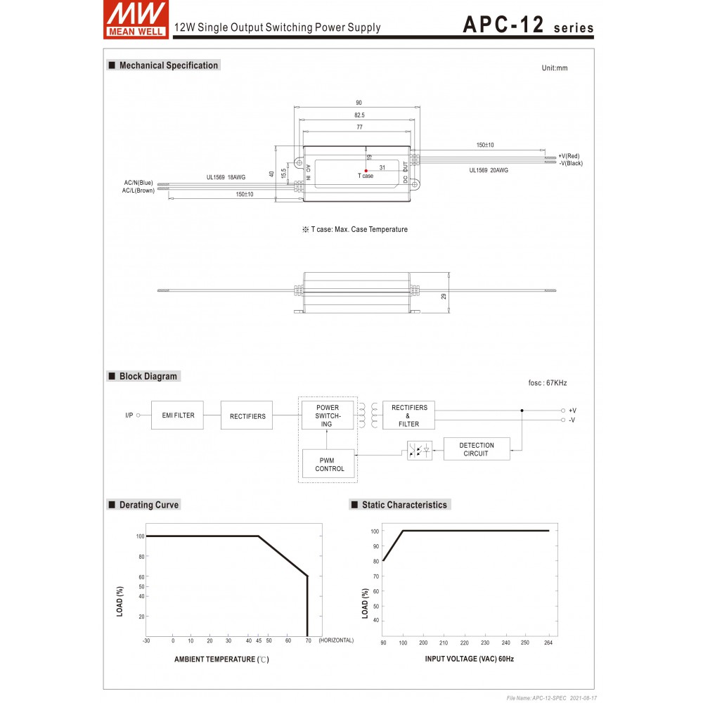 ΤΡΟΦΟΔΟΤΙΚΟ LED 12W/9-36V/350mA IP42 APC12-350 MEAN WELL