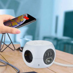 Πολύπριζος Κύβος Με 3 Πρίζες 16A Και 3 Θήρες USB 2.4A 5V Και Ασύρματη Φόρτιση - Universe