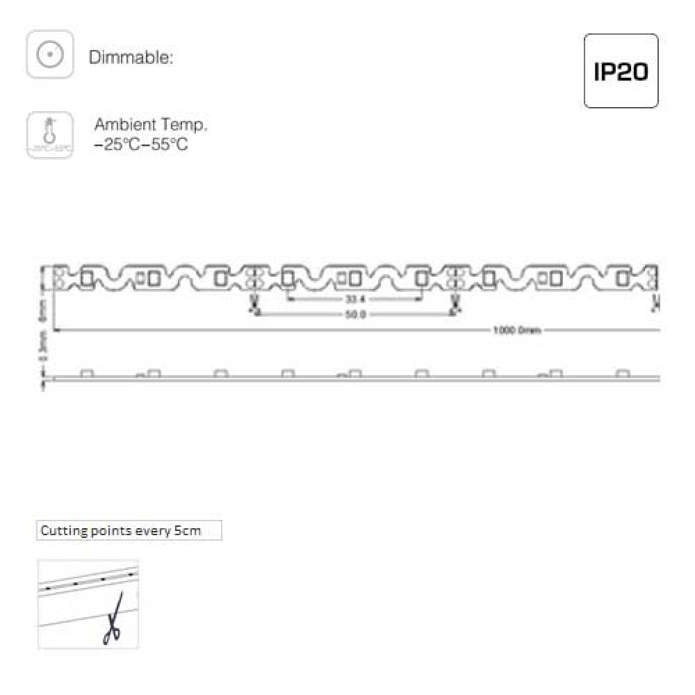5 Μέτρα S-SHAPE LED TAINIA 10W 6000K 24V 900lm 120° IP20 DIMMABLE UNIVERSE