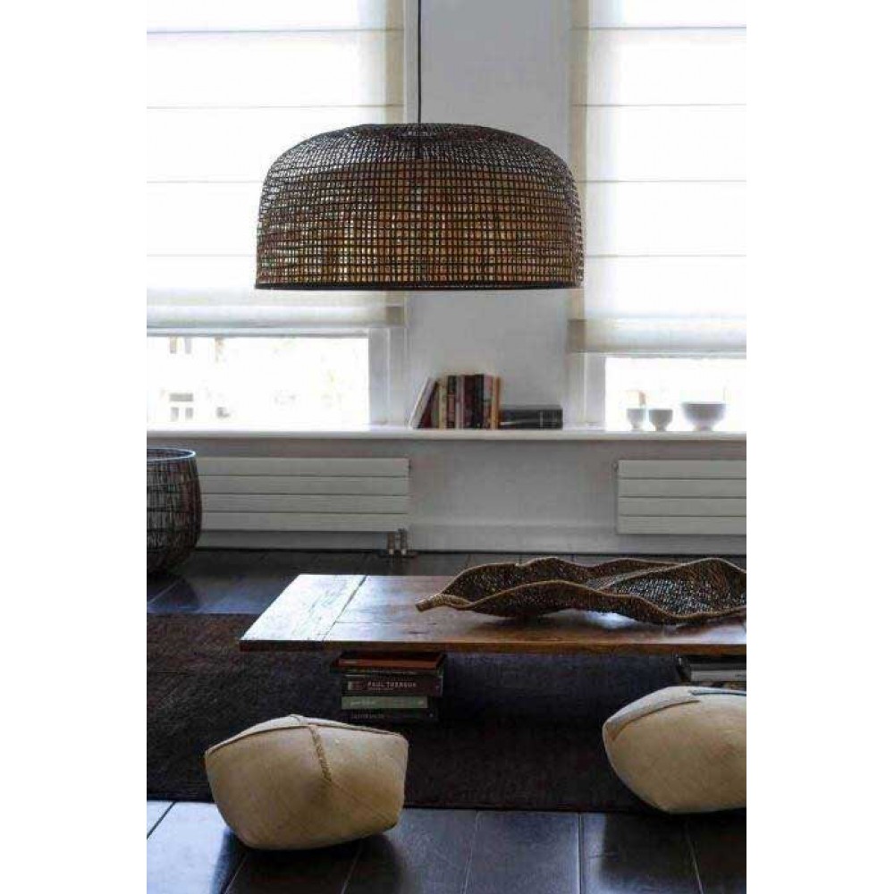 Κρεμαστό Φωτιστικό Μονόφωτο Από Bamboo Σκούρο Φ80cm 1xE27 - Doppio Grid Dark - Ay illuminate