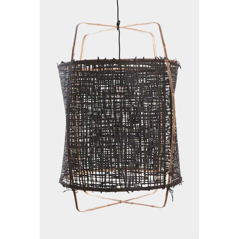 Κρεμαστό Φωτιστικό Μονόφωτο Από Bamboo Και Χαρτί Handmade Φ67cm 1xE27 - Z1 black - paper black cover - Ay illuminate