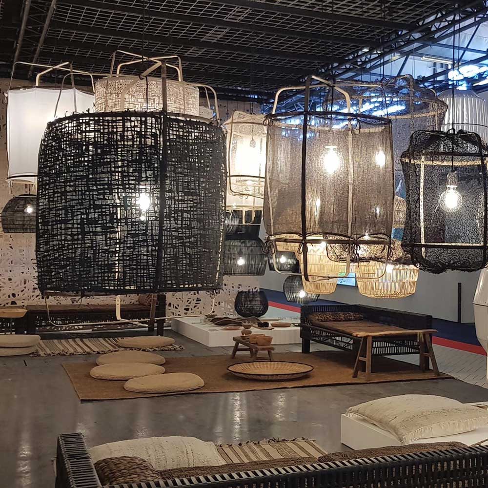 Κρεμαστό Φωτιστικό Μονόφωτο Από Bamboo Και Χαρτί Handmade Φ67cm 1xE27 - Z1 black - paper black cover - Ay illuminate