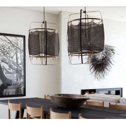 Κρεμαστό Φωτιστικό Μονόφωτο Από Bamboo Και Μετάξι Handmade Φ67cm 1xE27 - Z1 black silk cashmere dark - Ay illuminate