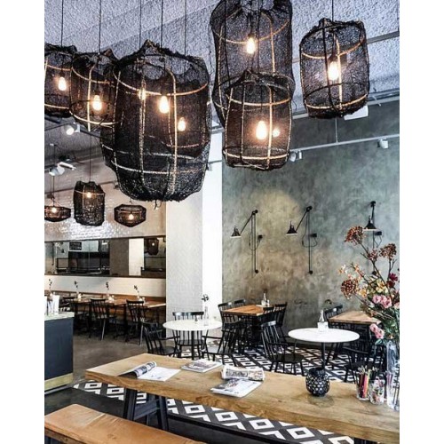 Κρεμαστό Φωτιστικό Μονόφωτο Από Bamboo Και Σιζάλ Handmade Φ67cm 1xE27 - Z1 black sisal net black - Ay illuminate