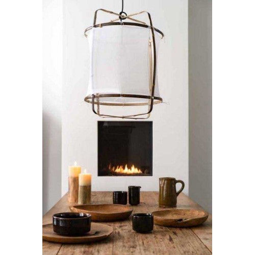 Κρεμαστό Φωτιστικό Μονόφωτο Από Bamboo Και Βαμβακερό Ύφασμα Handmade Φ67cm 1xE27 - Z1 black cotton cover - Ay illuminate