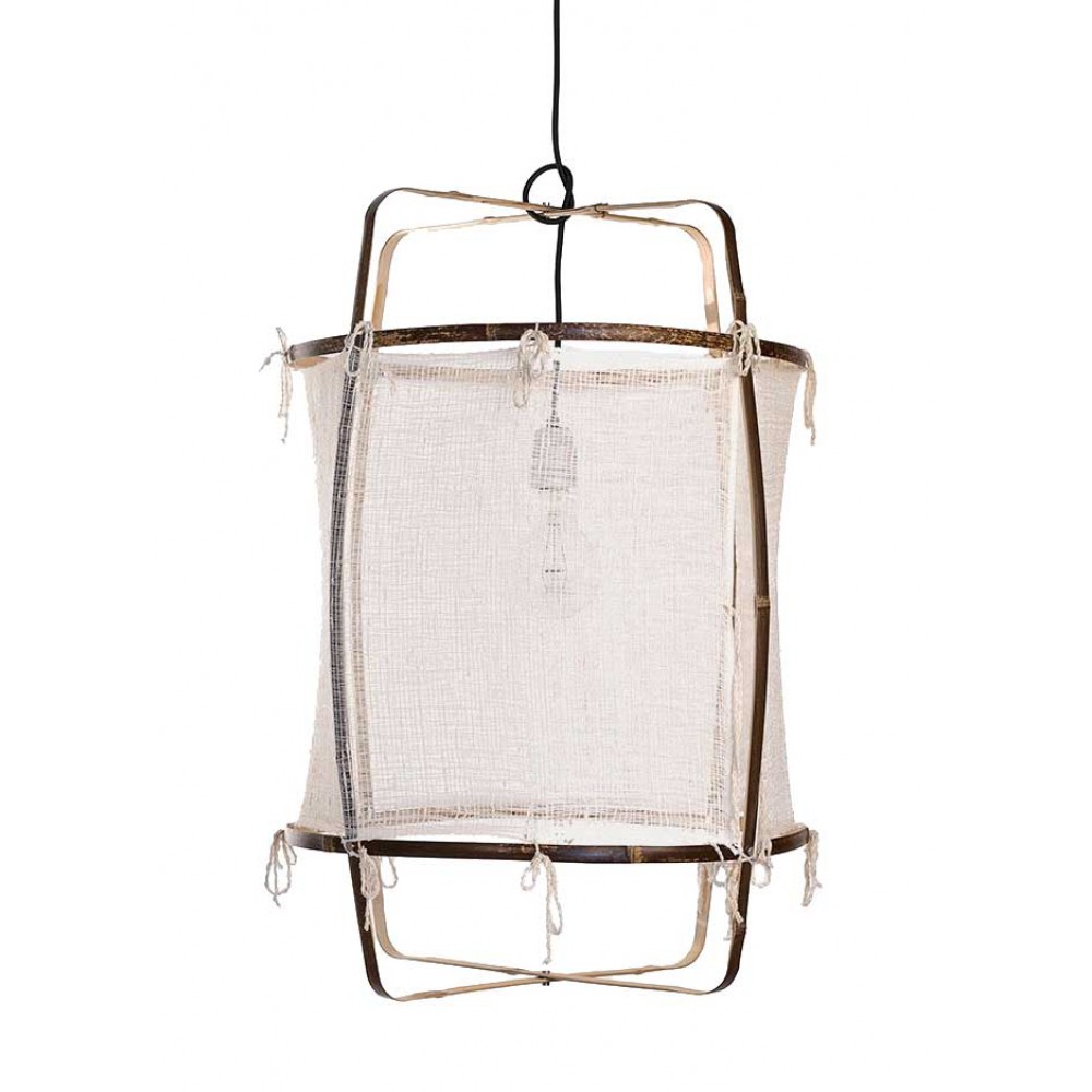 Κρεμαστό Φωτιστικό Μονόφωτο Από Bamboo Και Μετάξι Handmade Φ67cm 1xE27 - Z1 black silk white - Ay illuminate