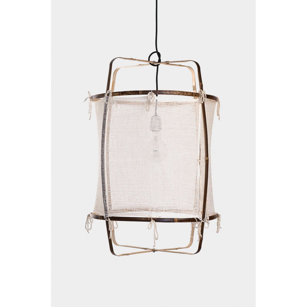 Κρεμαστό Φωτιστικό Μονόφωτο Από Bamboo Και Μετάξι Handmade Φ48,5cm 1xE27 - Z11 black silk white - Ay illuminate