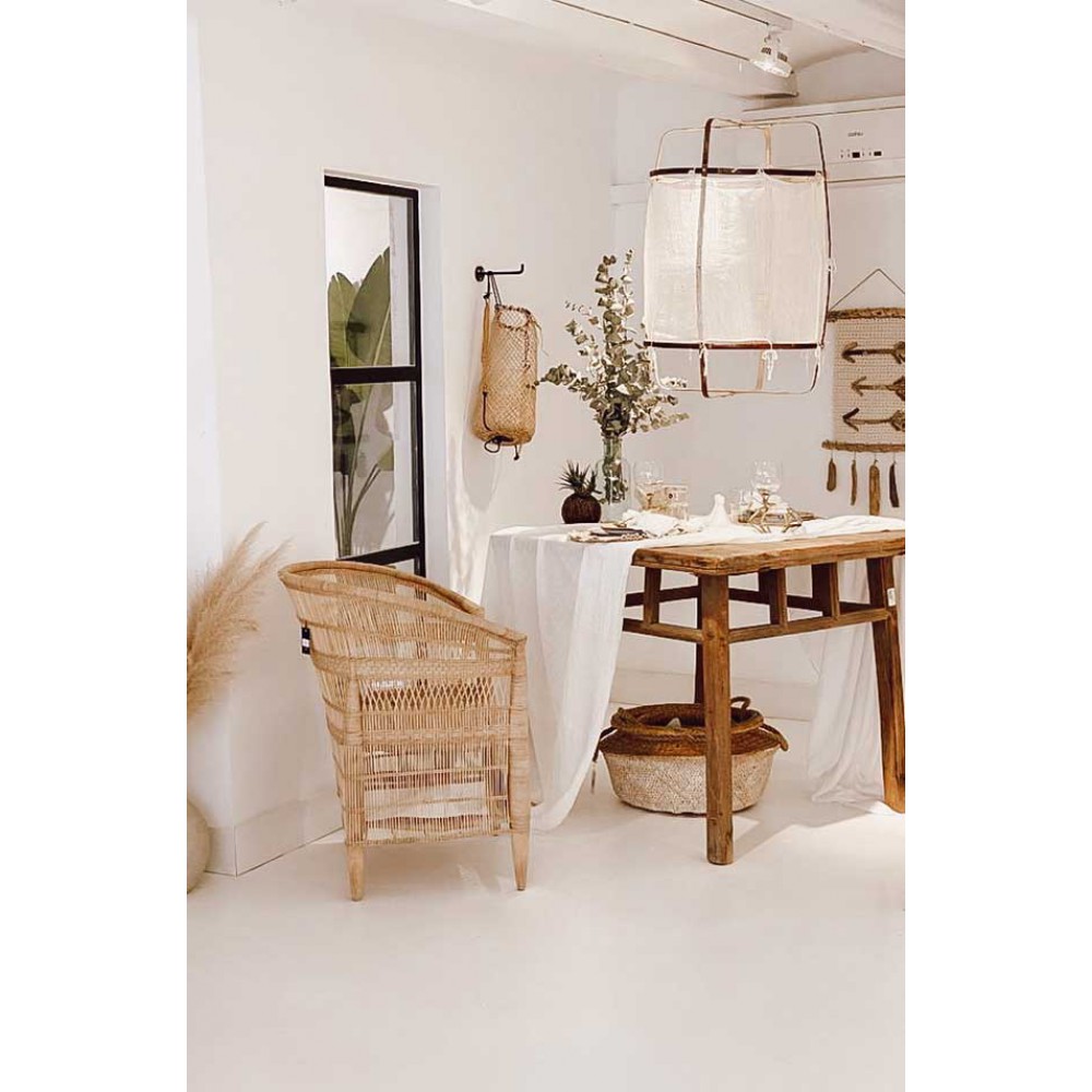 Κρεμαστό Φωτιστικό Μονόφωτο Από Bamboo Και Μετάξι Handmade Φ48,5cm 1xE27 - Z11 black silk white - Ay illuminate