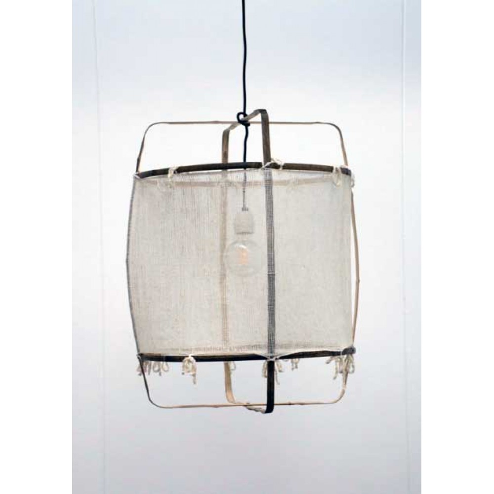 Κρεμαστό Φωτιστικό Μονόφωτο Από Bamboo Και Μετάξι Handmade Φ48,5cm 1xE27 - Z11 black silk white - Ay illuminate