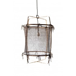 Κρεμαστό Φωτιστικό Μονόφωτο Από Bamboo Και Μετάξι Handmade Φ48,5cm 1xE27 - Z11 black silk cashmere dark - Ay illuminate