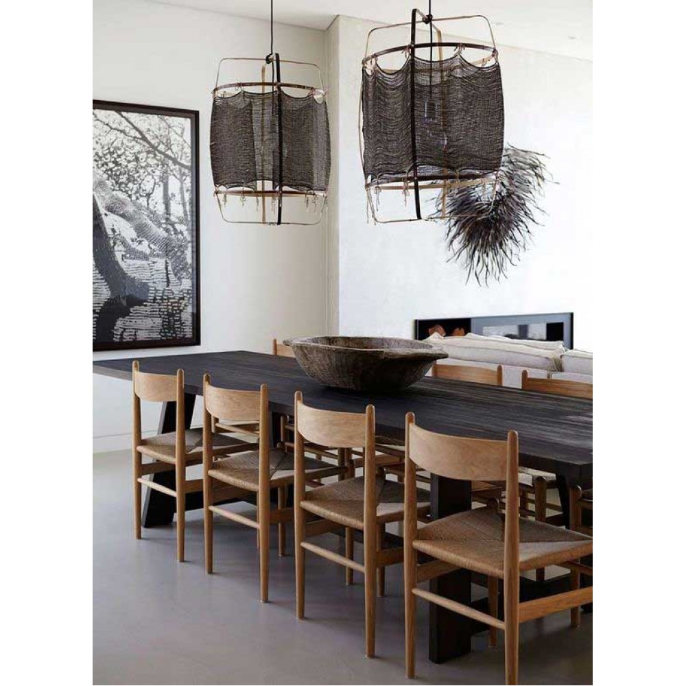 Κρεμαστό Φωτιστικό Μονόφωτο Από Bamboo Και Μετάξι Handmade Φ48,5cm 1xE27 - Z11 black silk cashmere dark - Ay illuminate