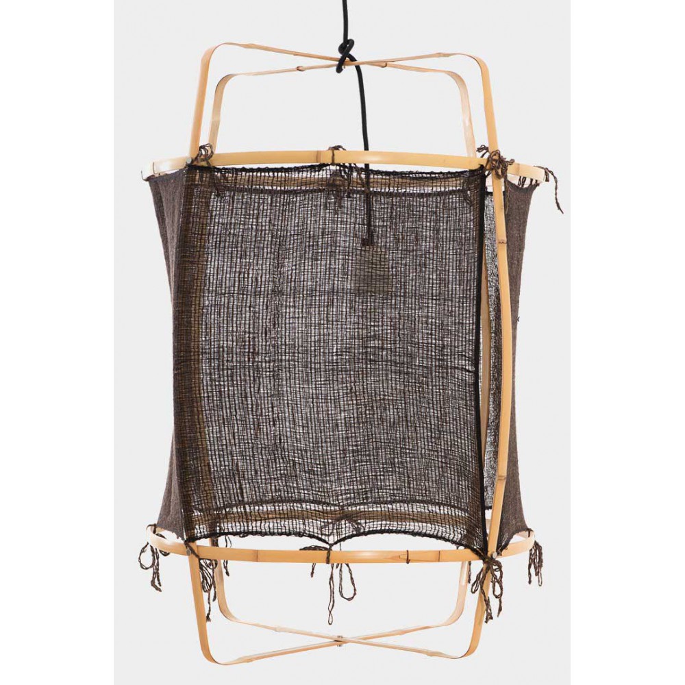 Κρεμαστό Φωτιστικό Μονόφωτο Από Bamboo Και Μετάξι Handmade Φ67cm 1xE27 - Z2 blonde silk cashmere dark - Ay illuminate