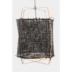 Κρεμαστό Φωτιστικό Μονόφωτο Από Bamboo Και Χαρτί Handmade Φ67cm 1xE27 - Z2 blonde - paper black cover - Ay illuminate