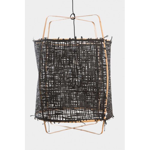 Κρεμαστό Φωτιστικό Μονόφωτο Από Bamboo Και Χαρτί Handmade Φ67cm 1xE27 - Z2 blonde - paper black cover - Ay illuminate