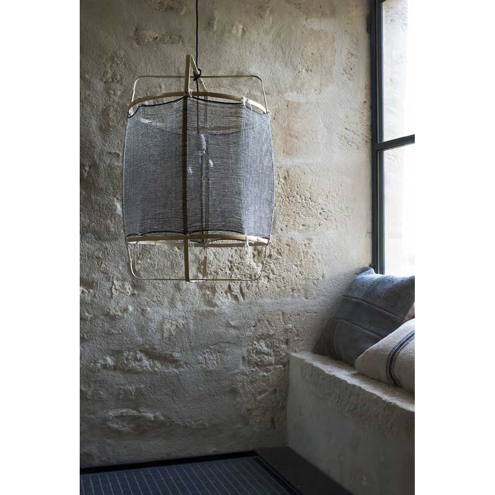 Κρεμαστό Φωτιστικό Μονόφωτο Από Bamboo Και Μετάξι Handmade Φ48,5cm 1xE27 - Z22 blonde silk cashmere dark - Ay illuminate