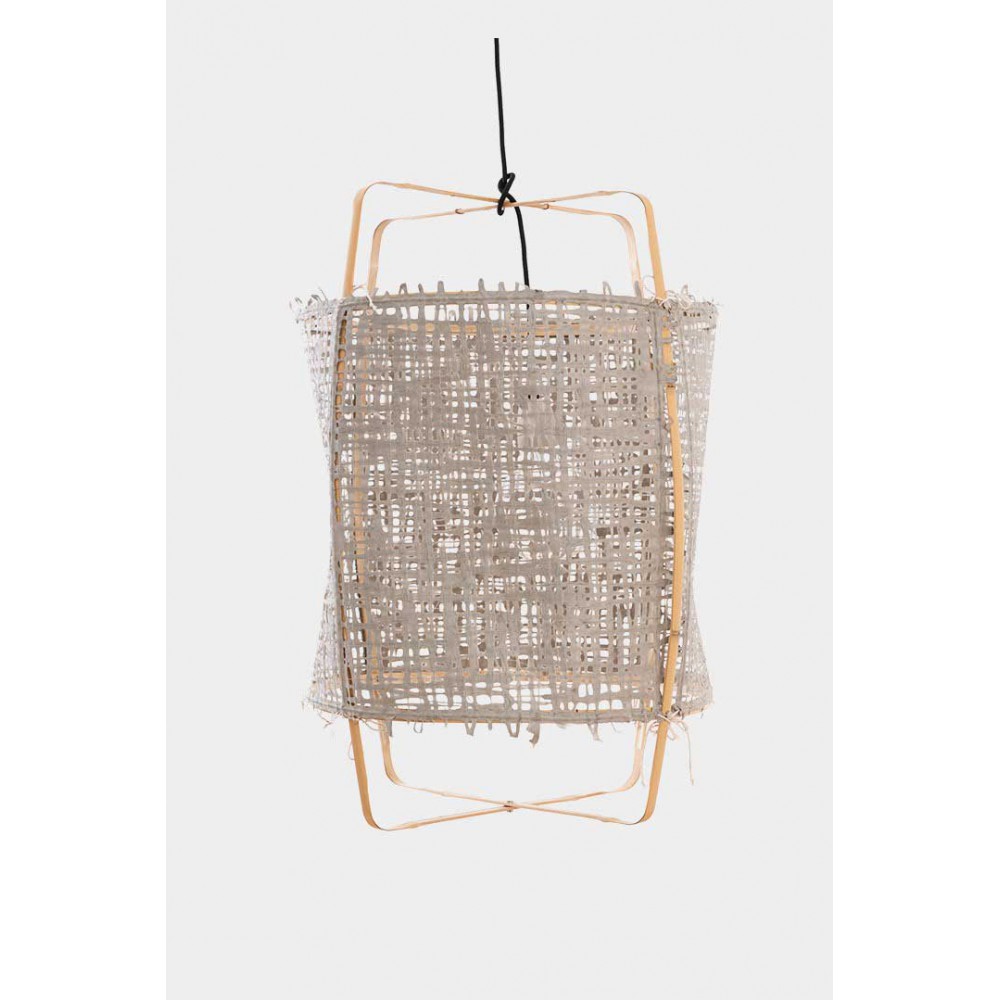 Κρεμαστό Φωτιστικό Μονόφωτο Από Bamboo Και Χαρτί Handmade Φ48,5cm 1xE27 - Z22 blonde - paper grey cover - Ay illuminate