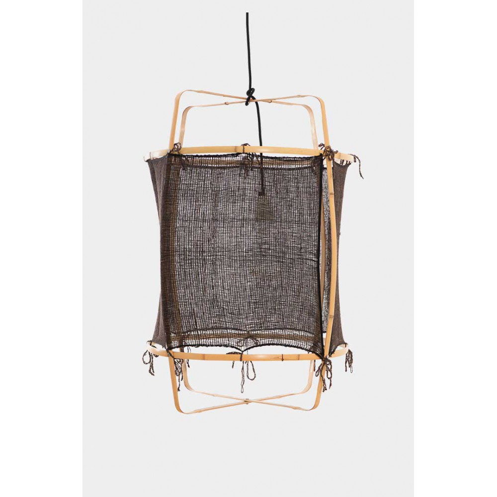 Κρεμαστό Φωτιστικό Μονόφωτο Από Bamboo Και Μετάξι Handmade Φ48,5cm 1xE27 - Z22 blonde silk cashmere dark - Ay illuminate