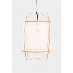 Κρεμαστό Φωτιστικό Μονόφωτο Από Bamboo Και Μετάξι Handmade Φ48,5cm 1xE27 - Z22 blonde silk white - Ay illuminate