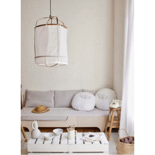 Κρεμαστό Φωτιστικό Μονόφωτο Από Bamboo Και Βαμβακερό Ύφασμα Handmade Φ42cm 1xE27 - Z5 black cotton cover - Ay illuminate