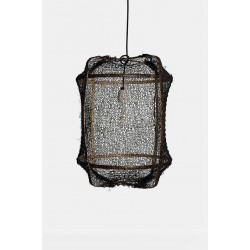 Κρεμαστό Φωτιστικό Μονόφωτο Από Bamboo Και Σιζάλ Handmade Φ42cm 1xE27 - Z5 black sisal net black - Ay illuminate