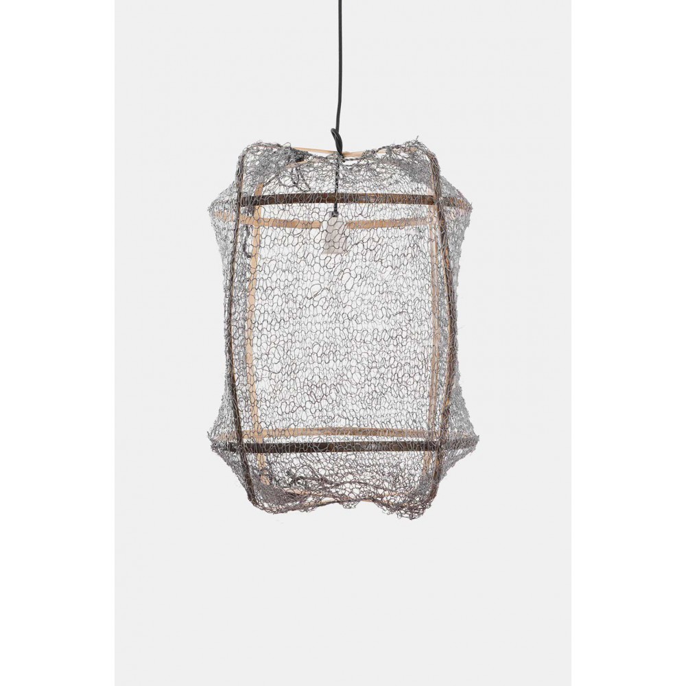 Κρεμαστό Φωτιστικό Μονόφωτο Από Bamboo Και Σιζάλ Handmade Φ41cm 1xE27 - Z5 black sisal net grey - Ay illuminate