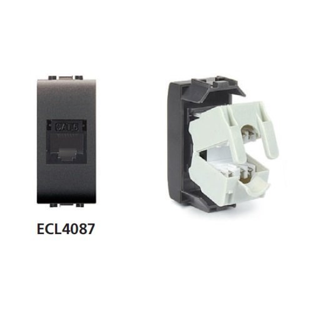 Πρίζα Δικτύου RJ45 CAT6 / UTP 1ΣΤ Μαύρη - ELETTROCANALI