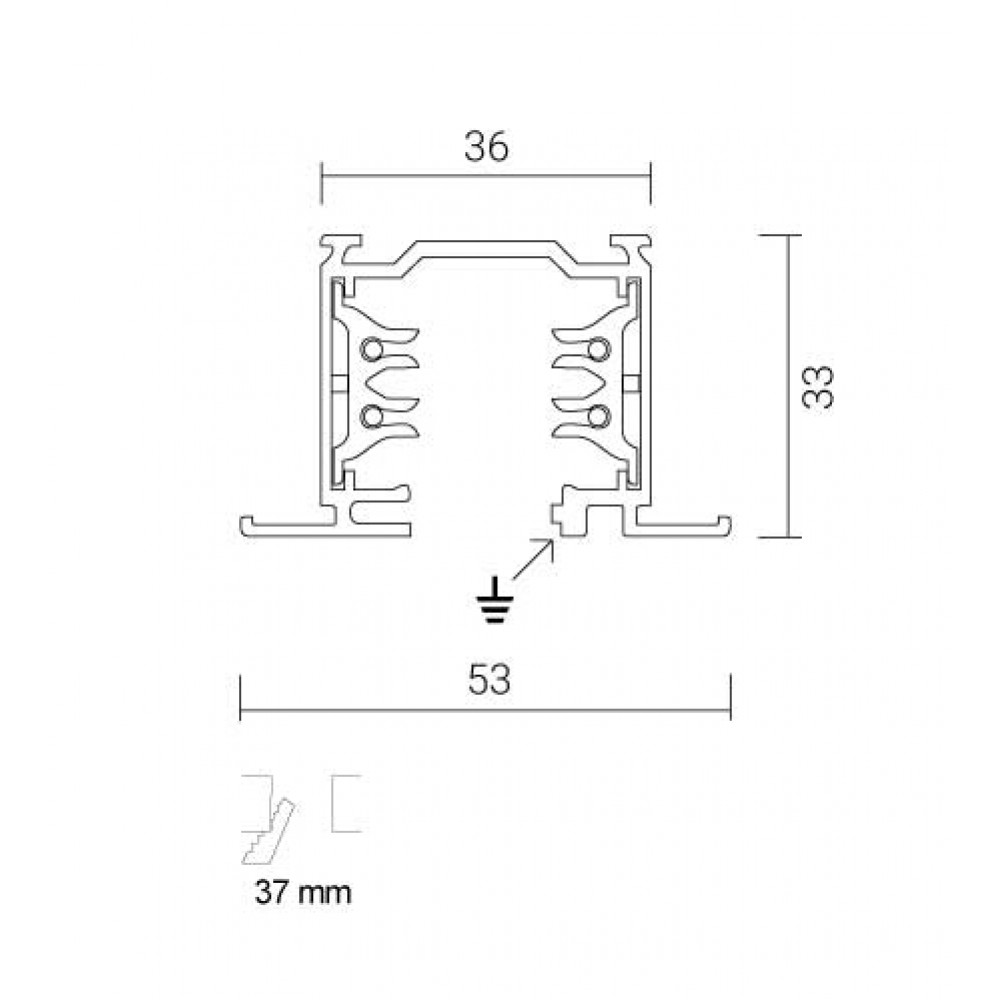 Τριφασική Ράγα Φωτισμού Χωνευτή Τετράγωνη Μαύρη -  2 Μέτρα IVELA