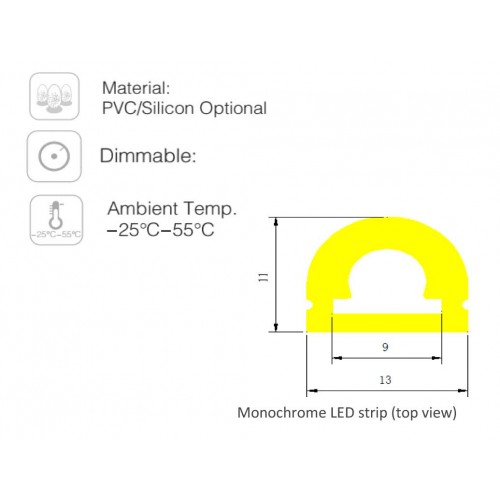 5 Μέτρα - SEMI TUBE NEON FLEX LED TAINIA 11W 24V 1000lm 220° IP65 DIMMABLE UNIVERSE