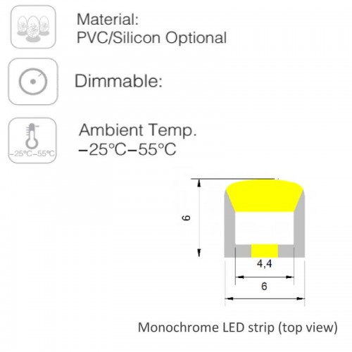 5 Μέτρα - MINI CUBE NEON FLEX LED TAINIA 10W 24V 220° IP65 DIMMABLE UNIVERSE