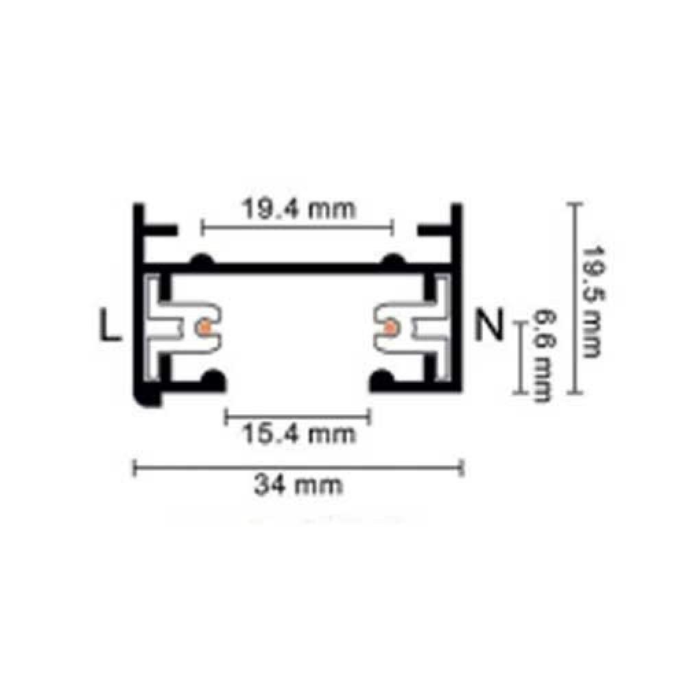 Τετράγωνη μονοφασική ράγα ‐ δύο καλωδίων Μαύρη 2m - UNIVERSE