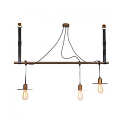 Vintage Κρεμαστό Φωτιστικό Τρίφωτο Με Κόκκινη Οξείδωση με Δερμάτινες Ζώνες 3xE27 - ZAMBELIS LIGHTS