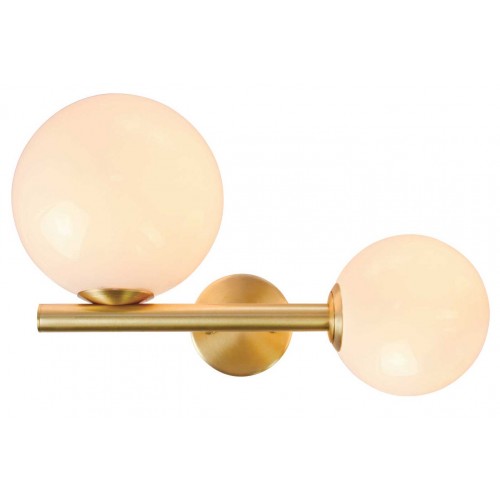 Απλίκα Δίφωτη Μεταλλική Σε Χρυσό Ματ Με Οπάλ Γυαλί 2xE14 max 15W led - Zambelis Lights