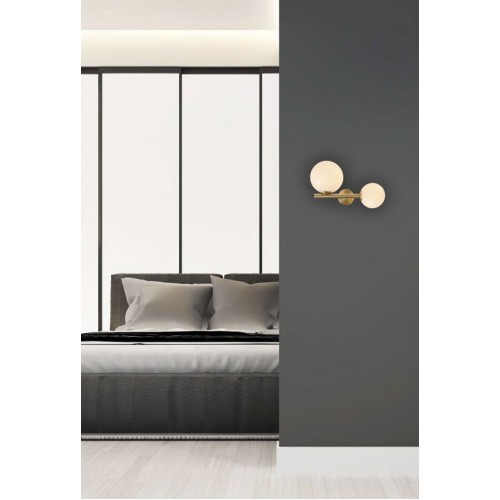 Απλίκα Δίφωτη Μεταλλική Σε Χρυσό Ματ Με Οπάλ Γυαλί 2xE14 max 15W led - Zambelis Lights