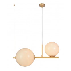 Κρεμαστό Μεταλλικό Φωτιστικό Σε Χρυσό Ματ  Με Οπάλ Γυαλί 2xE27 max 15W led - Zambelis Lights