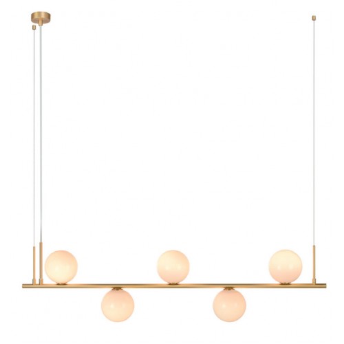 Κρεμαστό Μεταλλικό Φωτιστικό Σε Χρυσό Ματ  Με Οπάλ Γυαλί 5xE14 max 15W led - Zambelis Lights