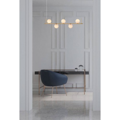 Κρεμαστό Μεταλλικό Φωτιστικό Σε Χρυσό Ματ  Με Οπάλ Γυαλί 5xE14 max 15W led - Zambelis Lights