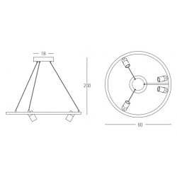 LED Κρεμαστό Πολύφωτο Φωτιστικό με Led Δαχτυλίδι και Τέσσερα Κινούμενα Σποτ 27W + 4x5W - Zambelis Lights