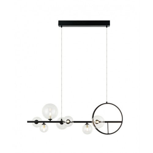 Κρεμαστό Φωτιστικό Επτάφωτο Με Led δαχτυλίδι Από Αλουμίνιο και Γυαλί - Μαύρο 14W + 7xG9 - Zambelis Lights