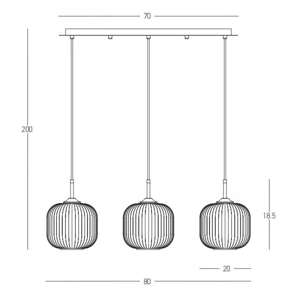 Κρεμαστό Τρίφωτο Φωτιστικό Από Γυαλί Σε Τρεις Αποχρώσεις σε διάταξη ράγας 3x E27 - Zambelis Lights