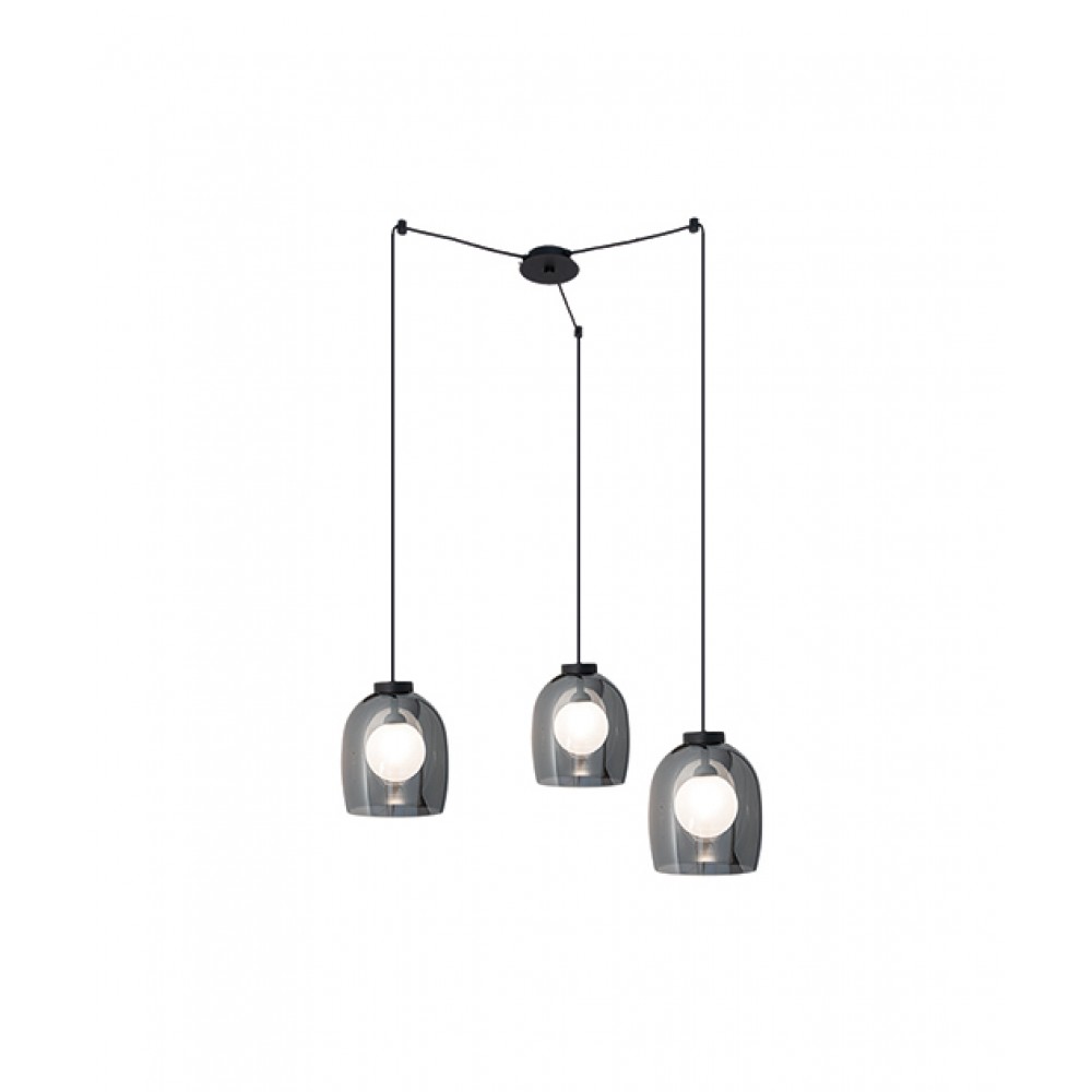 Κρεμαστό τρίφωτο φωτιστικό Από Γυαλί Μαύρο Διάφανο 3xG9 Led - Zambelis Lights