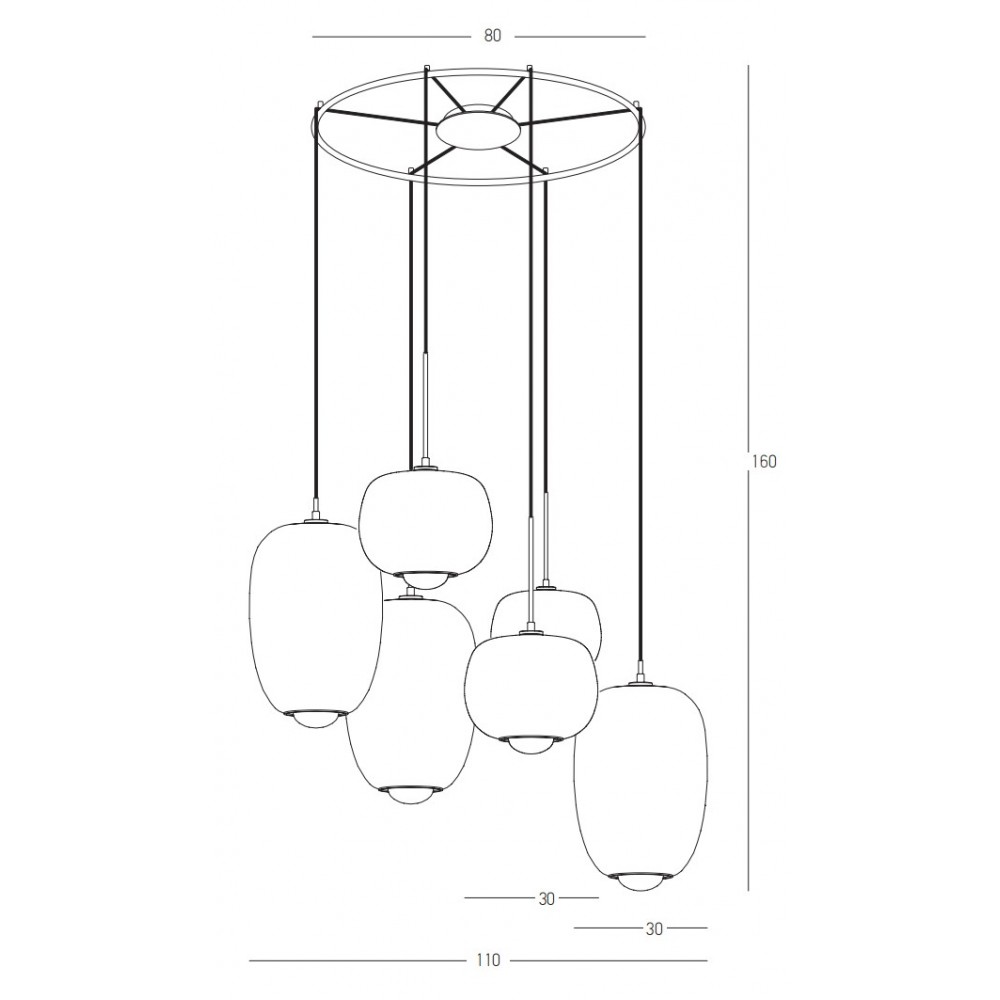 Φωτιστικό Οροφής Εξάφωτο Από Γυαλί Και Μέταλλο Μαύρο Με Χρυσές Λεπτομέρειες 6xG9 Led - Zambelis Lights