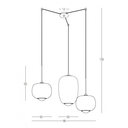 Κρεμαστό Τρίφωτο φωτιστικό Από Γυαλί Και Μέταλλο Μαύρο Με Χρυσές Λεπτομέρειες 3xG9 Led - Zambelis Lights