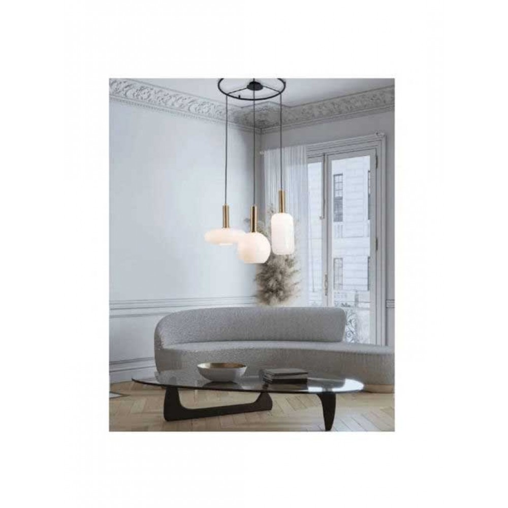 Κρεμαστό τρίφωτο φωτιστικό Από Γυαλί Λευκό Οπάλ 3x E27 - Zambelis Lights