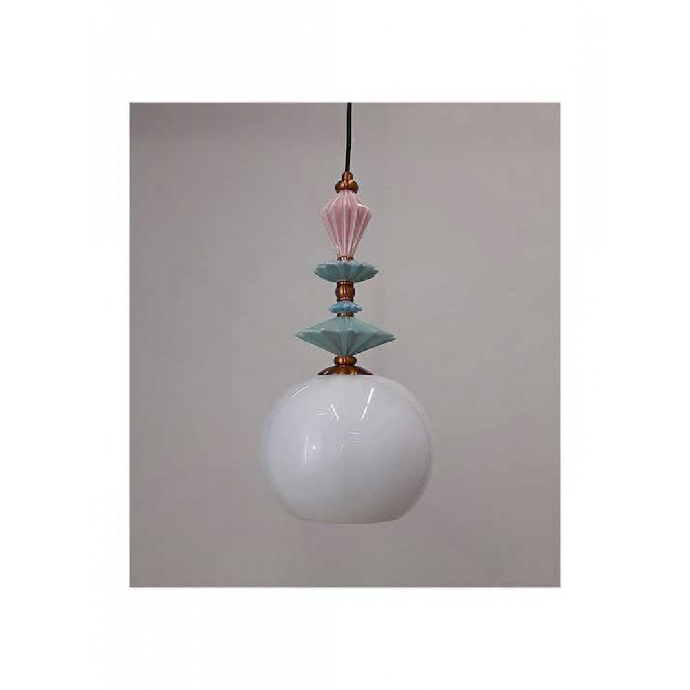 Κρεμαστό Τρίφωτο Φωτιστικό Με Κεραμικά Στοιχεία και Γυαλί Οπαλίνα 3x E27 - Zambelis Lights