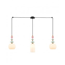 Κρεμαστό Τρίφωτο Φωτιστικό Με Κεραμικά Στοιχεία και Γυαλί Οπαλίνα σε διάταξη ράγας 3x E27 - Zambelis Lights