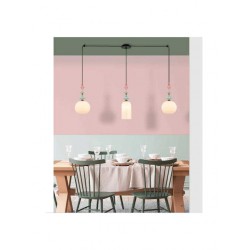 Κρεμαστό Τρίφωτο Φωτιστικό Με Κεραμικά Στοιχεία και Γυαλί Οπαλίνα σε διάταξη ράγας 3x E27 - Zambelis Lights