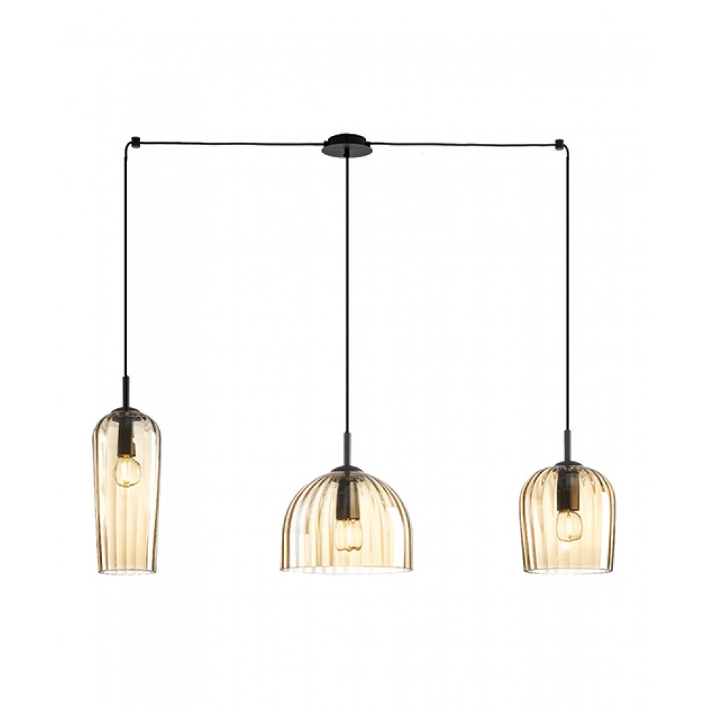 Κρεμαστό Τρίφωτο Φωτιστικό Με Σαμπανιζέ Γυαλιά Σε Διάταξη Ραγας 3x E14 - Zambelis Lights