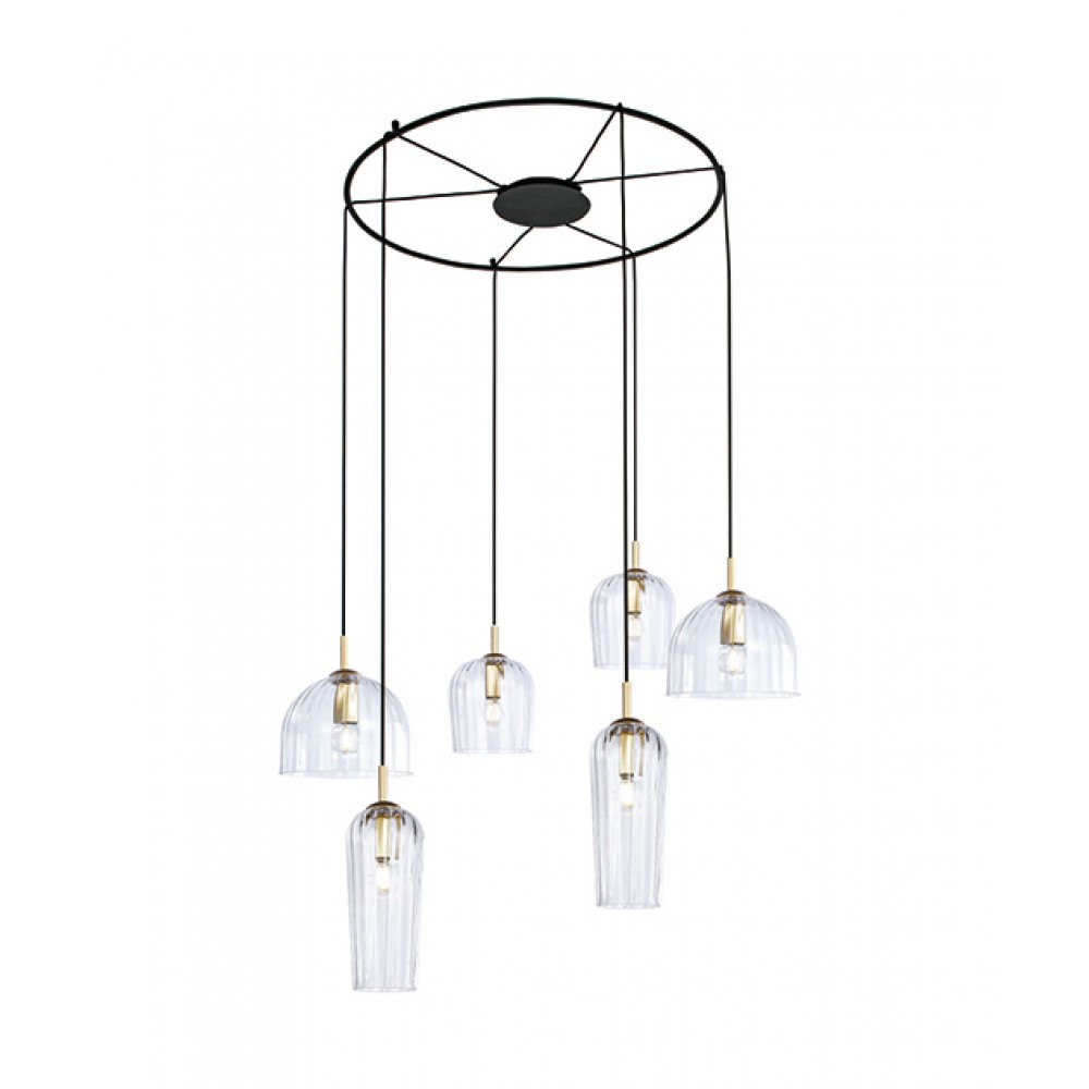 Κρεμαστό Εξάφωτο Φωτιστικό Με Διάφανα Γυαλιά 6x E14 - Zambelis Lights