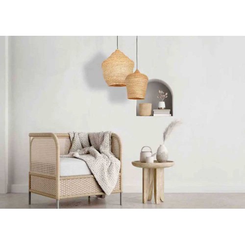 Κρεμαστό Φωτιστικό Μονόφωτο από Μέταλλο και Πλεκτό Σιτάρι D40cm 1xE27 - ZAMBELIS LIGHTS